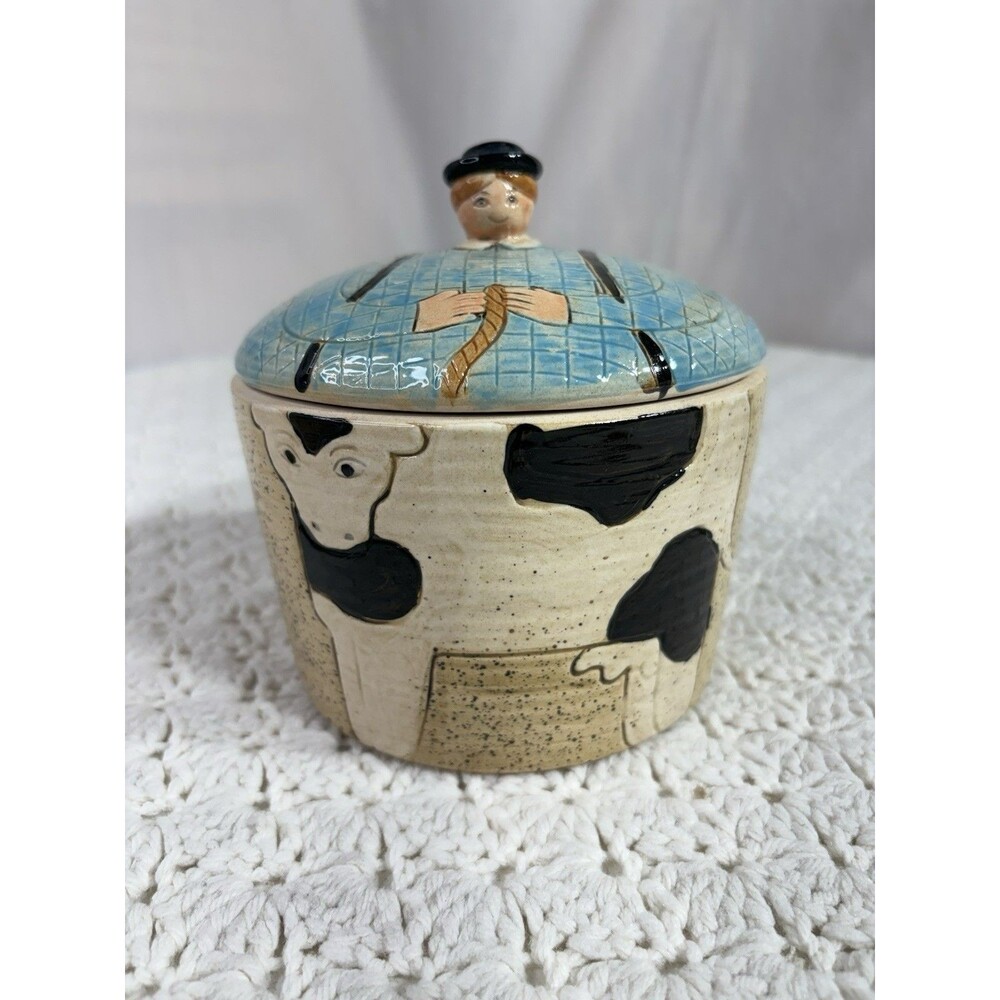 Folk Craft by Shafford of Japan Bowl with lid 1986 Hand Painted Farmer